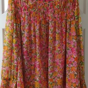Terra & Sky Floral Chiffon Blouse